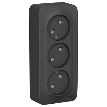 Розетка Schneider Electric Blanca, открытый монтаж, 3-х постовая, со шторками, 16A, в сборе с изолирующей пластиной, IP20, антрацит (BLNRA001316)