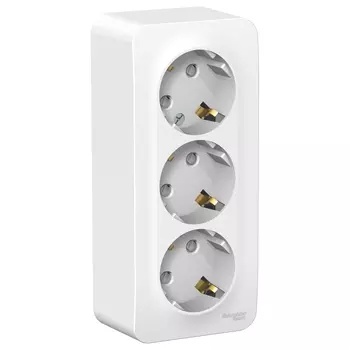 Розетка Schneider Electric Blanca, открытый монтаж, 3-х постовая, с з/к, со шторками, 16A, в сборе с изолирующей пластиной, IP20, белый (BLNRA011311)