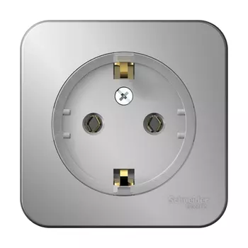 Розетка Schneider Electric Blanca, открытый монтаж, однопостовая, с з/к, 16A, в сборе с изолирующей пластиной, IP20, алюминий (BLNRA110113)