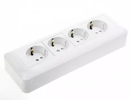 Розетка Schneider Electric Blanca Прима, открытый монтаж, 4-х постовая, с з/к, со шторками, 16А, в сборе, IP20, белый (RA16-411M-B)