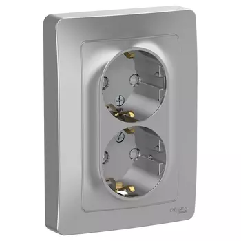 Розетка Schneider Electric Blanca, скрытый монтаж, 2-х постовая, с з/к, со шторками, 16A, в сборе, IP20, алюминий (BLNRS001123)