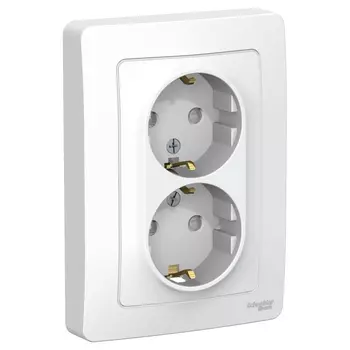 Розетка Schneider Electric Blanca, скрытый монтаж, 2-х постовая, с з/к, со шторками, 16A, в сборе, IP20, белый (BLNRS001121)