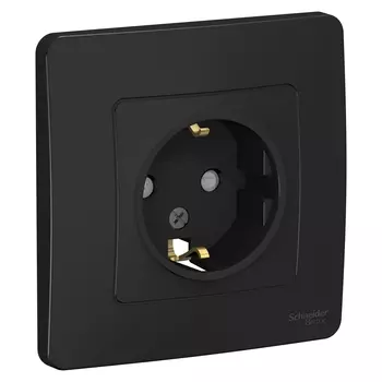 Розетка Schneider Electric Blanca, скрытый монтаж, однопостовая, с з/к, со шторками, 16A, в сборе, IP20, черный (BLNRS001116)