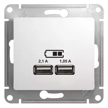 Розетка Schneider Electric Glossa, 2xUSB-A, 1.05А, 2.1А, механизм, белый (GSL000133)