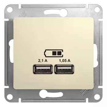 Розетка Schneider Electric Glossa, 2xUSB-A, 1.05А, 2.1А, механизм, бежевый (GSL000233)