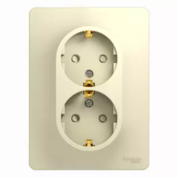 Розетка Schneider Electric GLOSSA, скрытый монтаж, 2-х постовая, с з/к, со шторками, 16A, в сборе, IP20, бежевый (GSL000226)