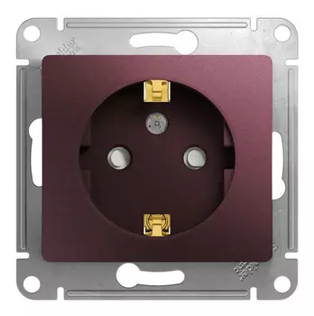Розетка Schneider Electric GLOSSA, скрытый монтаж, однопостовая, с з/к, со шторками, 16A, механизм с накладкой и суппортом, IP20, баклажановый (GSL001145)