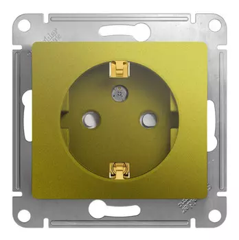 Розетка Schneider Electric GLOSSA, скрытый монтаж, однопостовая, с з/к, со шторками, 16A, механизм с накладкой и суппортом, IP20, фисташковый (GSL001045)