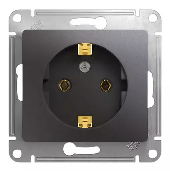 Розетка Schneider Electric Glossa, скрытый монтаж, однопостовая, с з/к, 16А, механизм с накладкой без рамки, IP20, графит (GSL001343)