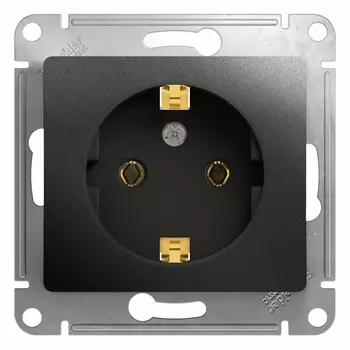 Розетка Schneider Electric GLOSSA, скрытый монтаж, однопостовая, с з/к, 16A, механизм с накладкой без рамки, IP20, антрацит (GSL000743)