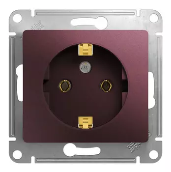 Розетка Schneider Electric GLOSSA, скрытый монтаж, однопостовая, с з/к, 16A, механизм с накладкой и суппортом, IP20, баклажановый (GSL001143)