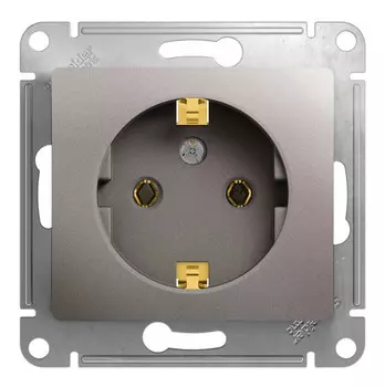 Розетка Schneider Electric GLOSSA, скрытый монтаж, однопостовая, с з/к, 16A, механизм с накладкой и суппортом, IP20, платина (GSL001243)