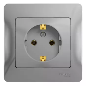 Розетка Schneider Electric GLOSSA, скрытый монтаж, однопостовая, с з/к, 16A, в сборе, IP20, алюминий (GSL000342)