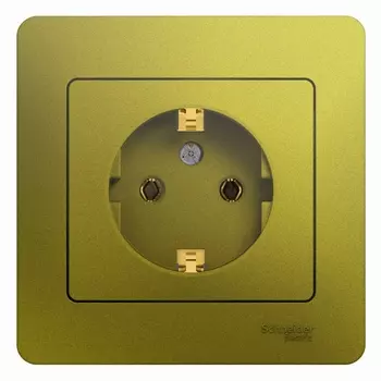 Розетка Schneider Electric GLOSSA, скрытый монтаж, однопостовая, с з/к, 16A, в сборе, IP20, фисташковый (GSL001042)