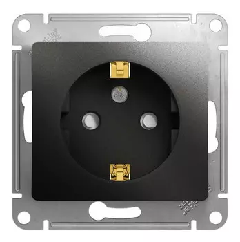 Розетка Schneider Electric GLOSSA, скрытый монтаж, однопостовая, с з/к, со шторками, 16A, механизм с накладкой и суппортом, IP20, антрацит (GSL000745)