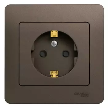 Розетка Schneider Electric GLOSSA, скрытый монтаж, однопостовая, с з/к, со шторками, 16A, в сборе, IP20, шоколад (GSL000844)