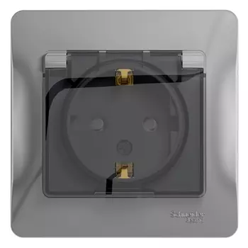 Розетка Schneider Electric GLOSSA, скрытый монтаж, однопостовая, с з/к, со шторками, с крышкой, 16A, в сборе, IP44, алюминий (GSL000348)
