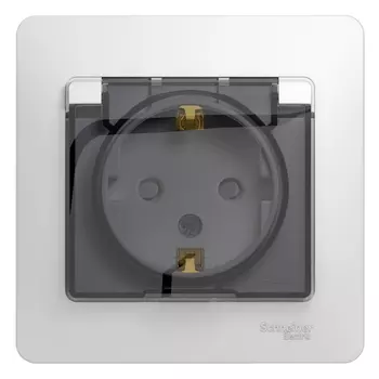 Розетка Schneider Electric GLOSSA, скрытый монтаж, однопостовая, с з/к, со шторками, с крышкой, 16A, в сборе, IP44, белый (GSL000148)