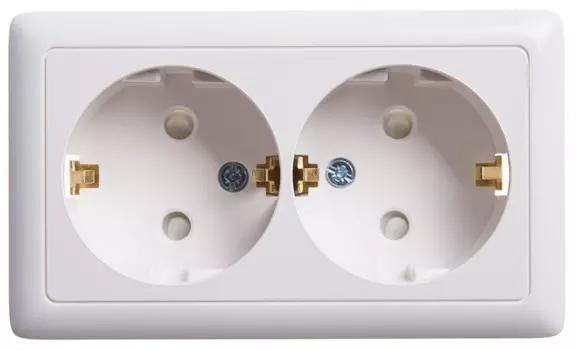 Розетка Schneider Electric ХИТ, открытый монтаж, 2-х постовая/модулей: 1, со шторками, 16A, в сборе, IP20, белый (RA16-239-B)