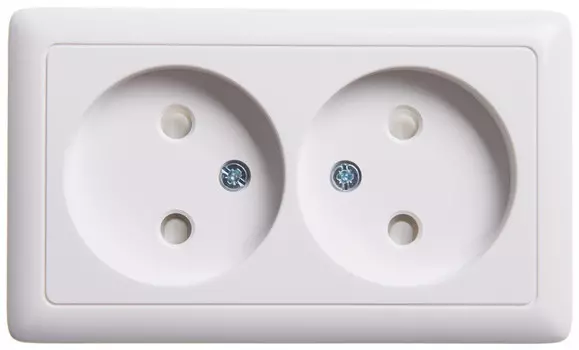 Розетка Schneider Electric ХИТ, открытый монтаж, 2-х постовая/модулей: 1, со шторками, 16A, в сборе, IP20, белый (RA16-233-B)