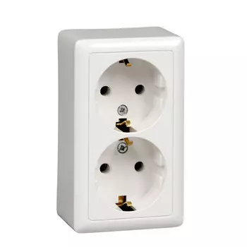 Розетка Schneider Electric ЭТЮД ХИТ, открытый монтаж, 2-х постовая, с з/к, 16A, в сборе, IP20, белый (RA16-238I-B)