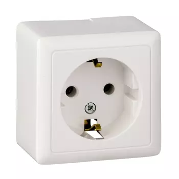 Розетка Schneider Electric ЭТЮД ХИТ, открытый монтаж, однопостовая, с з/к, 16A, в сборе, IP20, белый (RA16-133-B)