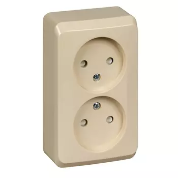 Розетка Schneider Electric ЭТЮД, открытый монтаж, 2-х постовая, со шторками, 16A, в сборе, IP20, бежевый (PA16-006K)