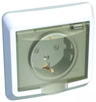 Розетка Schneider Electric ЭТЮД, скрытый монтаж, однопостовая, с з/к, со шторками, с крышкой, 16A, в сборе, IP44, белый (9723087)