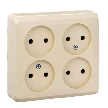 Розетка Schneider Electric Этюд, открытый монтаж, 4-х постовая, 16A, в сборе, IP20, кремовый (PA16-205K)