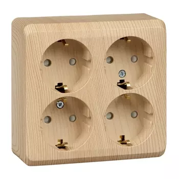 Розетка Schneider Electric Этюд, открытый монтаж, 4-х постовая, с з/к, со шторками, 16A, в сборе, IP20, сосна (PA16-208D)