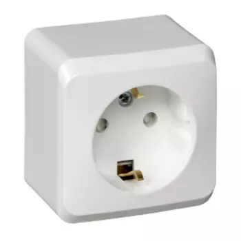 Розетка Schneider Electric Этюд, открытый монтаж, однопостовая, с з/к, со шторками, 16A, в сборе, IP20, белый (PA16-004B)