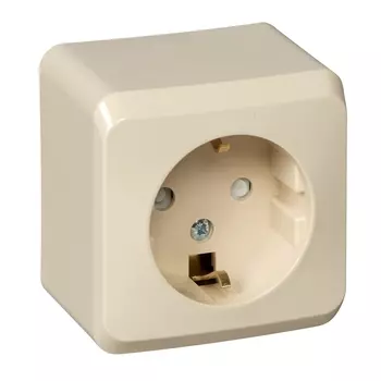 Розетка Schneider Electric Этюд, открытый монтаж, однопостовая, с з/к, со шторками, 16A, в сборе, IP20, бежевый (PA16-004K)