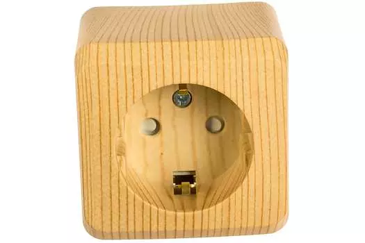 Розетка Schneider Electric Этюд, открытый монтаж, однопостовая, с з/к, со шторками, 16A, в сборе, IP20, сосна (PA16-004D)