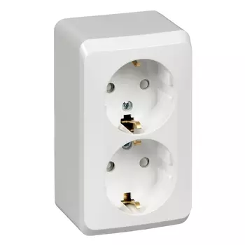 Розетка Schneider Electric Этюд PA16-008B, открытый монтаж, 2-х постовая, с з/к, со шторками, 16A, в сборе, IP20, белый (PA16-008B)