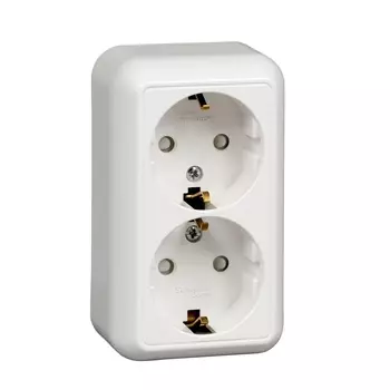 Розетка Schneider Electric прима, открытый монтаж, 2-х постовая, с з/к, со шторками, 16A, в сборе с изолирующей пластиной, IP20, белый (RA16-214I-BI)