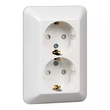 Розетка Schneider Electric прима, скрытый монтаж, 2-х постовая, с з/к, со шторками, 16A, в сборе, IP20, белый (RS16-212-B)