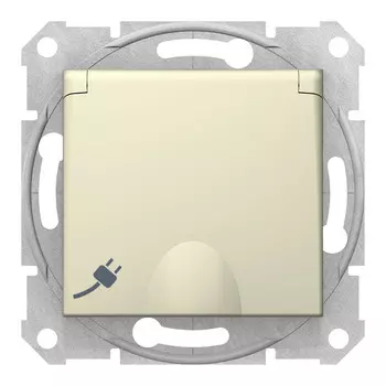 Розетка Schneider Electric sedna, скрытый монтаж, однопостовая, с з/к, со шторками, с крышкой, 16A, механизм с накладкой без рамки, IP20, бежевый (SDN3100147)