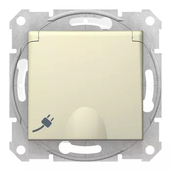 Розетка Schneider Electric sedna, скрытый монтаж, однопостовая, с з/к, со шторками, с крышкой, 16A, механизм с накладкой без рамки, IP44, бежевый (SDN3100347)