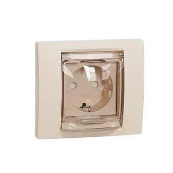 Розетка Schneider Electric Unica New, скрытый монтаж, однопостовая/модулей: 1, с з/к, со шторками, с крышкой, 16A, в сборе, IP44, бежевый (NU003744)