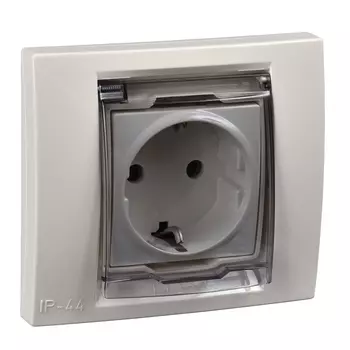 Розетка Schneider Electric Unica, скрытый монтаж, однопостовая, с з/к, со шторками, с крышкой, 16A, в сборе, IP44, бежевый (MGU61.037.25)