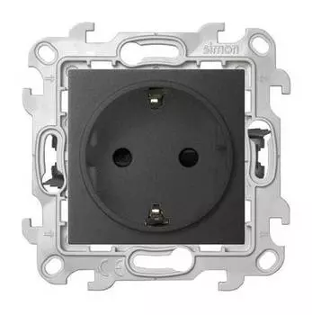 Розетка Simon Push&Go, скрытый монтаж, однопостовая, с з/к, со шторками, 16А, в сборе, IP20, графит (2420432-038)