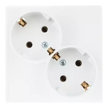 Розетка Simon, скрытый монтаж, 2-х постовая, с з/к, 16А, в сборе, IP20, белый (2450459-030)