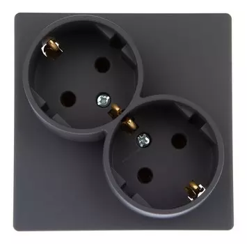 Розетка Simon, скрытый монтаж, 2-х постовая, с з/к, 16А, в сборе, IP20, графит (2450459-038)