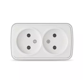 Розетка Союз 0020, открытый монтаж, 2-х постовая, с з/к, 16А, в сборе, IP20, белый (0020)