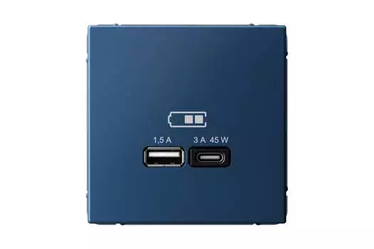 Розетка Systeme Electric AartGallery, USB-A, USB-C, механизм с накладкой, аквамарин (GAL001129)