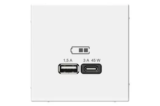 Розетка Systeme Electric AartGallery, USB-A, USB-C, 1.5А, 3А, 45 Вт, механизм с накладкой, белый лотос (GAL001329)