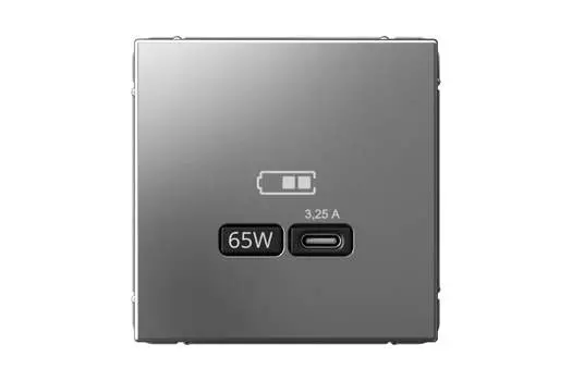 Розетка Systeme Electric AartGallery, USB-C, 3.25А, 65 Вт, механизм с накладкой, стальной (GAL000927)