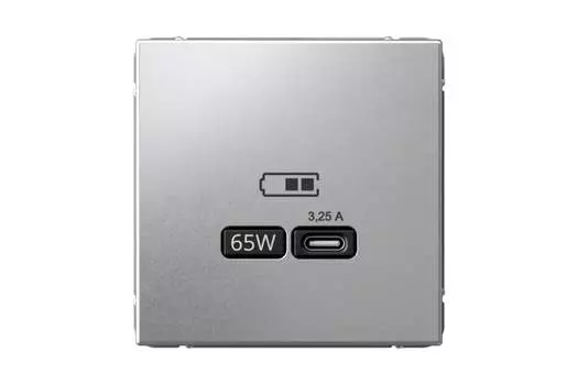 Розетка Systeme Electric AartGallery, USB-C, 3.25А, 65 Вт, механизм с накладкой, алюминий (GAL000327)