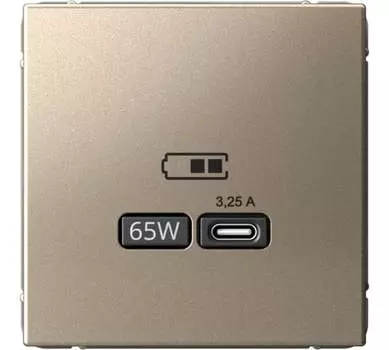 Розетка Systeme Electric AartGallery, USB-C, 3.25А, 65 Вт, механизм с накладкой, шампань (GAL000527)