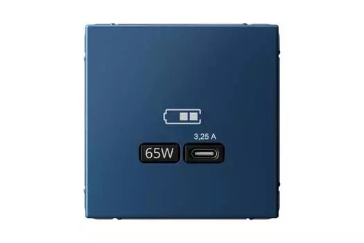 Розетка Systeme Electric AartGallery, USB-C, 3.25А, 65 Вт, механизм с накладкой, аквамарин (GAL001127)